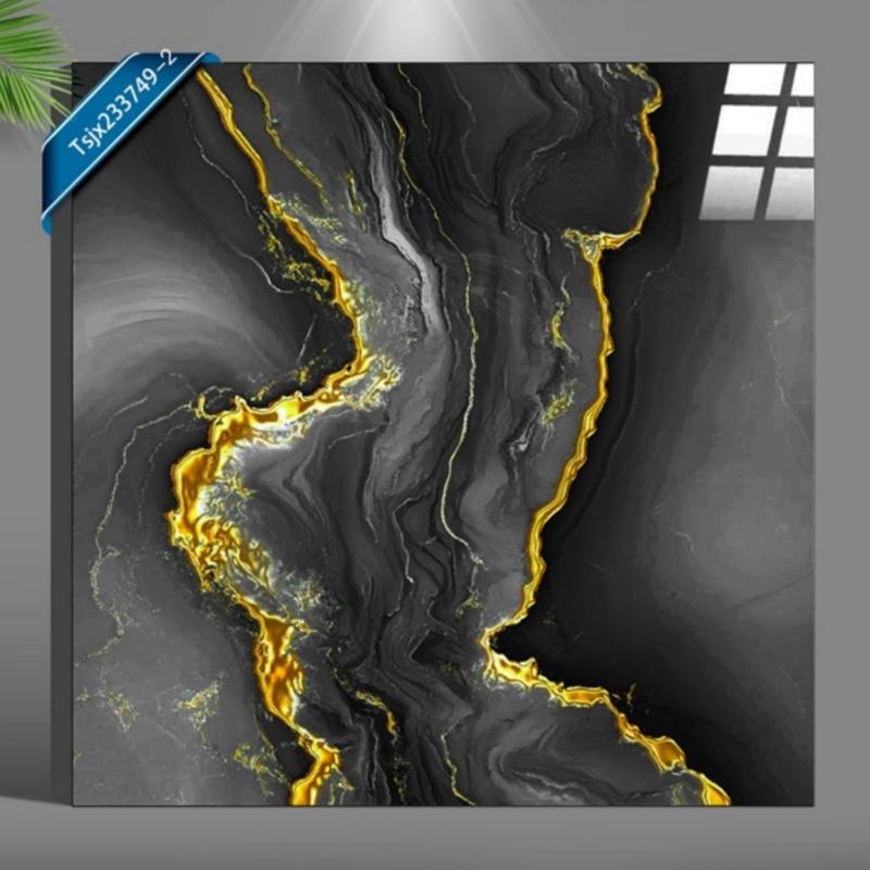 High-Gloss Gold Vein Floor Tile