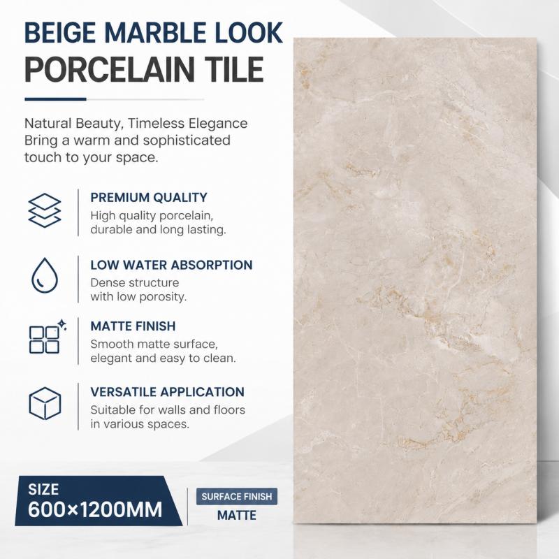 Custom Beige Marble Effect Porcelain Tile