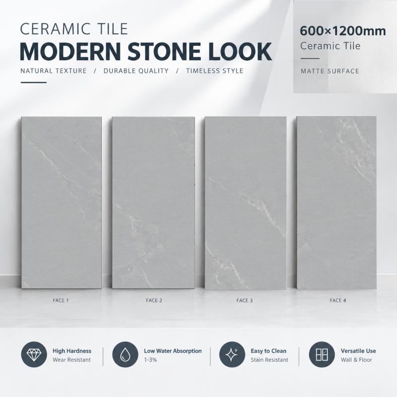 Grey Stone Effect Glossy Ceramic Tile