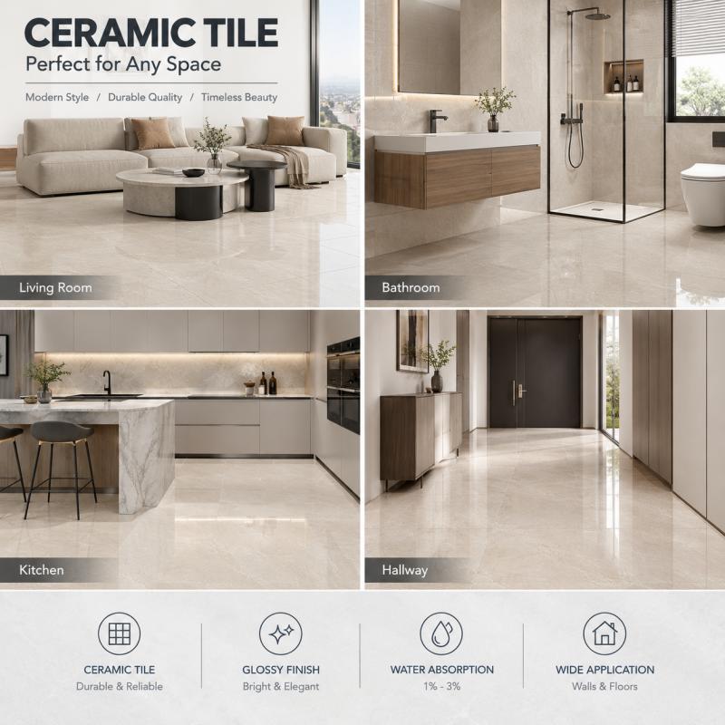 Glossy Beige Stone Pattern Tile