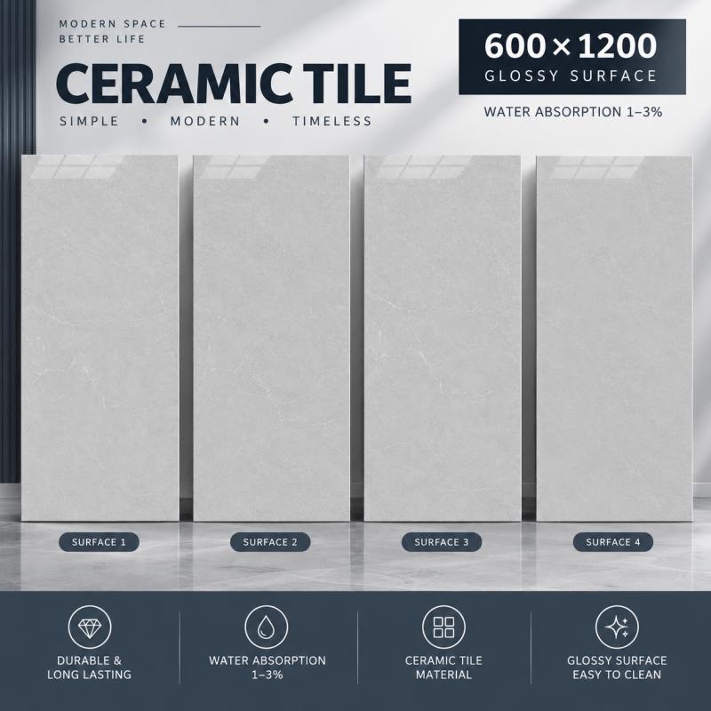 600x1200 Polished Marble Inspired Ceramic Tile