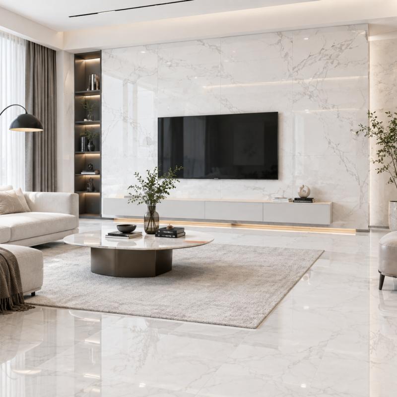 Glossy Marble Effect Ceramic Tile