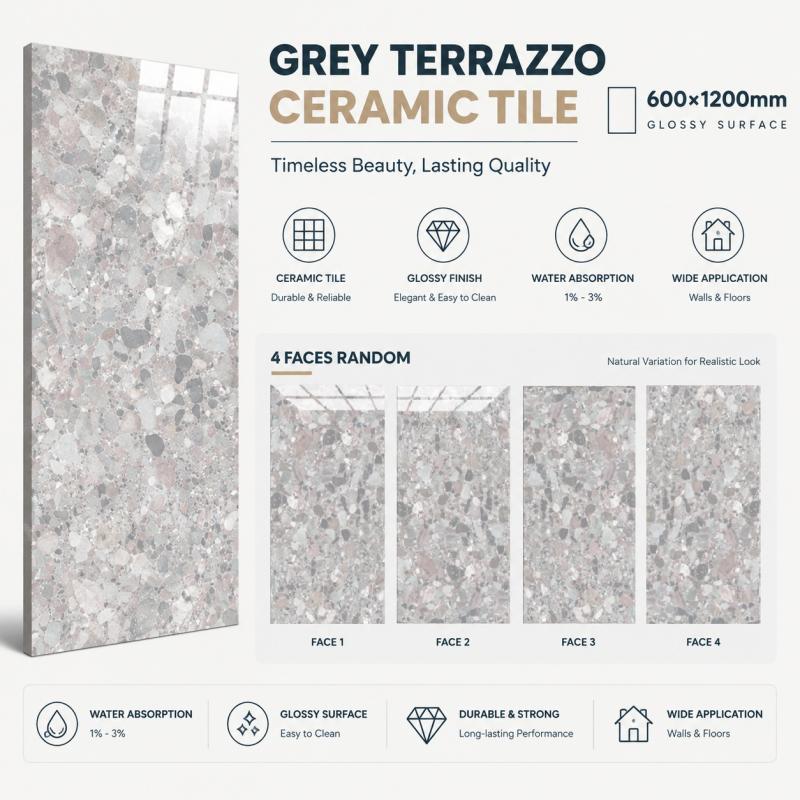 Grey Terrazzo Modern Glossy Ceramic Tile